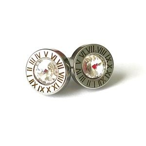 Stainless Steel and CZ Gem Roman Numeral Stud Earrings